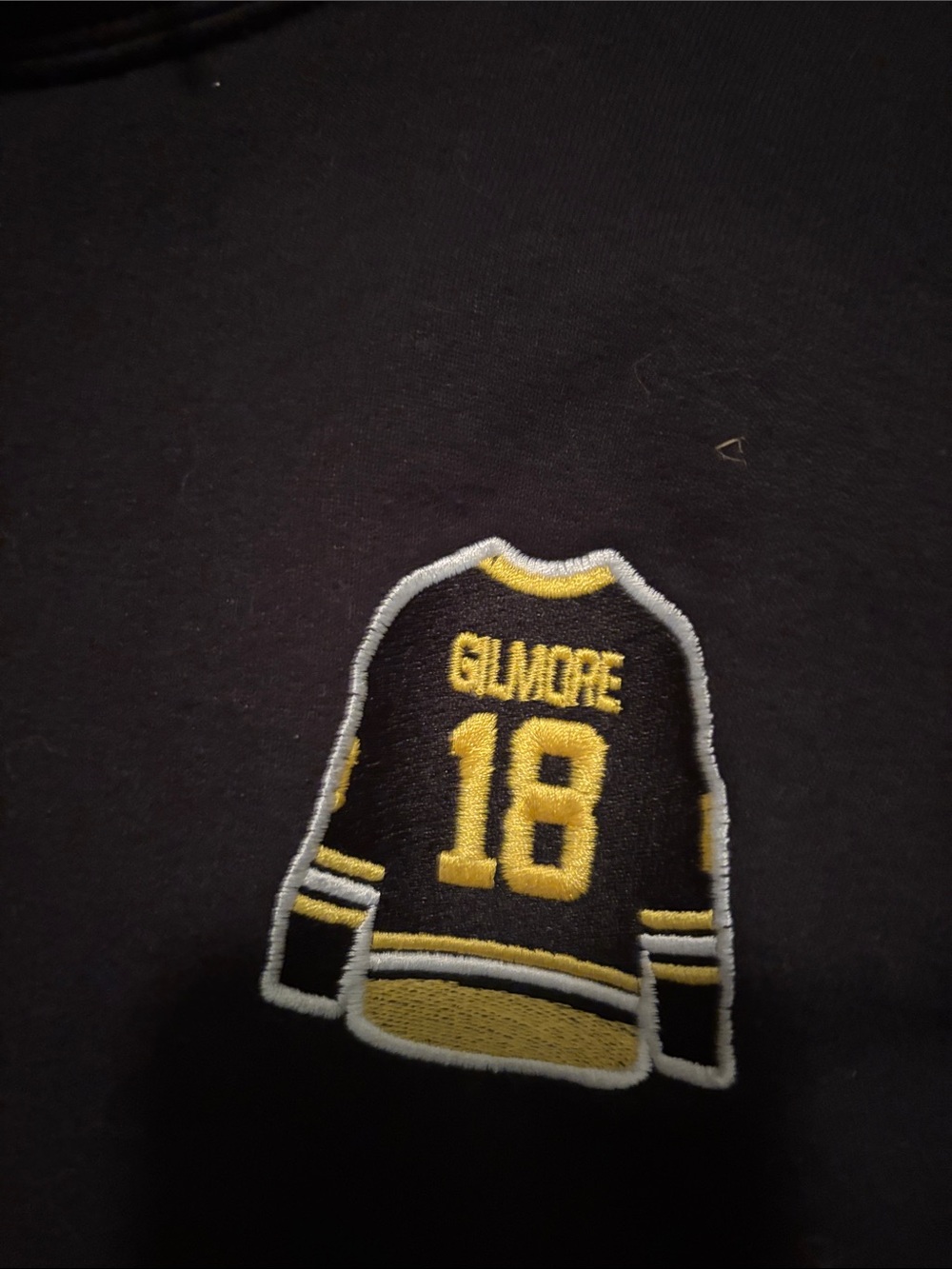 Jerzees Black Sweater with Yellow & White Embroidered Jersey Patch